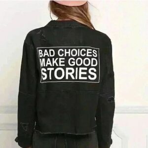 s8 signature Black Jacket with Bold Text Graphic